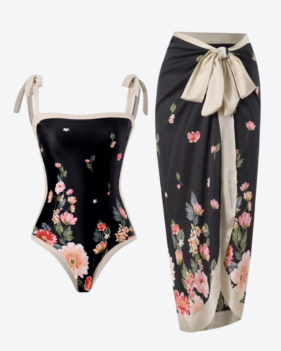 Floral Tie-Shoulder Two-Piece Swim Set