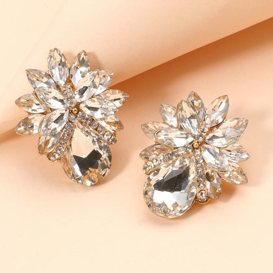 Flower Shape Glass Stone Stud Earrings