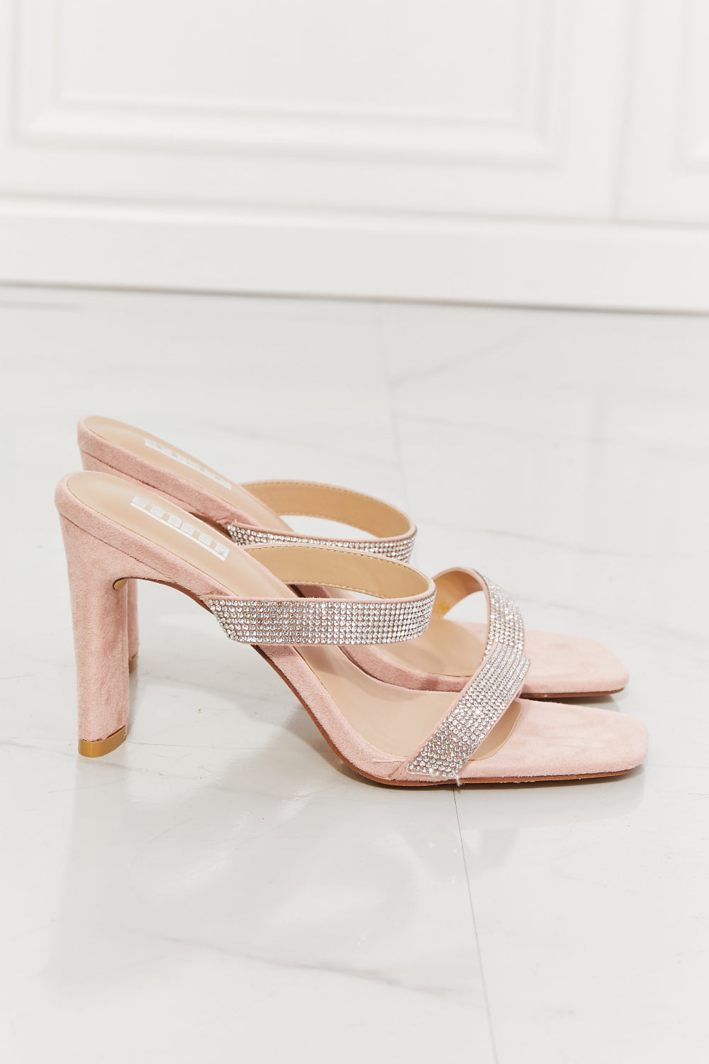 Leave A Little Sparkle Rhinestone Block Heel Sandal in Pink